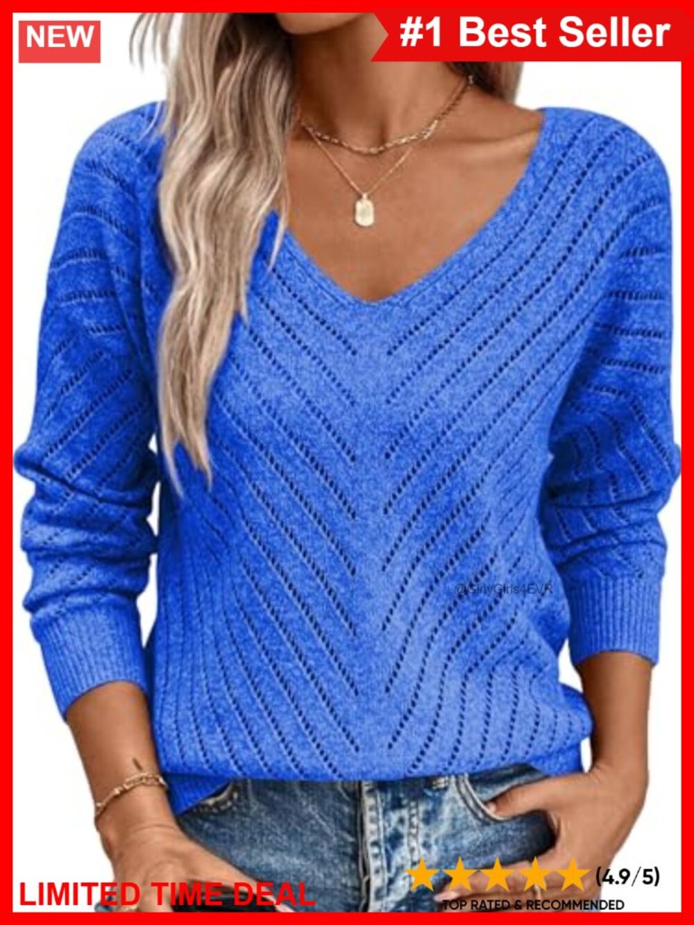 Lightweight Long Sleeve V Neck Hollow Out Crochet Pullover Knit Top
